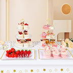 8PCS Gold-Rim Cake Plastic Dessert Display Stands Sets for Party in white, alternate view 2