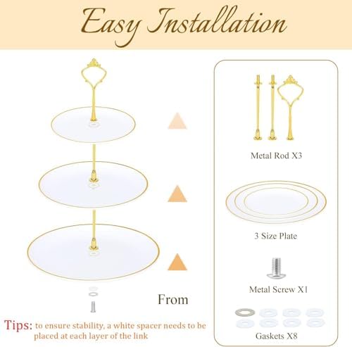8PCS Gold-Rim Cake Plastic Dessert Display Stands Sets for Party in white, alternate view 4