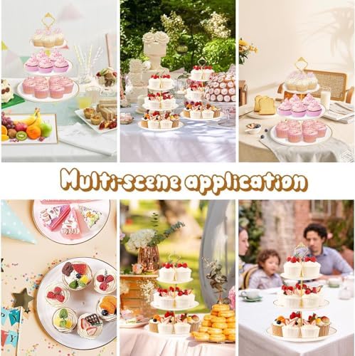 8PCS Gold-Rim Cake Plastic Dessert Display Stands Sets for Party in white, alternate view 6