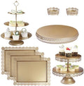 8Pcs Metal Set with 14 inch Round for Large Cakes, 2-Tier & 3-Tier Dessert Stands, Lace Edge Serving Trays