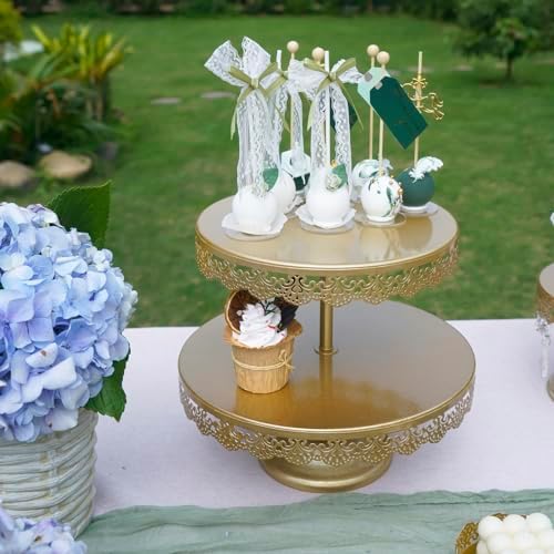 8Pcs Metal Set with 14 inch Round for Large Cakes, 2-Tier & 3-Tier Dessert Stands, Lace Edge Serving Trays, alternate view 6