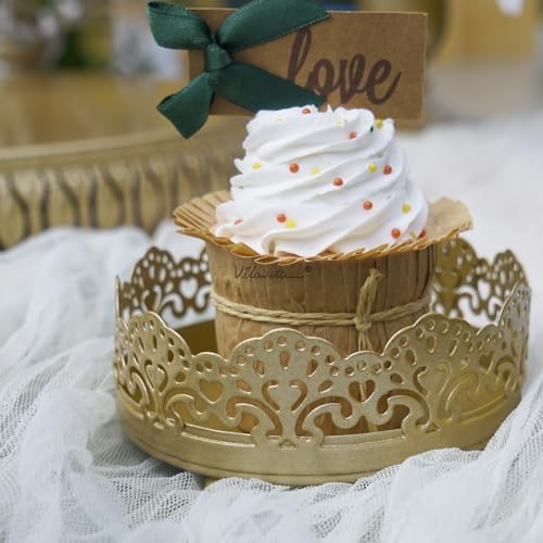 8Pcs Metal Set with 14 inch Round for Large Cakes, 2-Tier & 3-Tier Dessert Stands, Lace Edge Serving Trays, alternate view 7