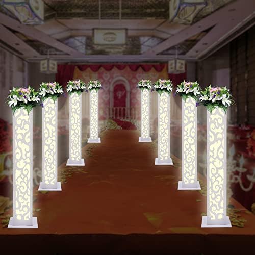8PCS Tall Roman Column White Wedding Column w/LED Light Flower Pot Columns Decor Stand Flower Pot Columns Decor