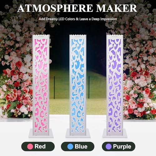 8PCS Tall Roman Column White Wedding Column w/LED Light Flower Pot Columns Decor Stand Flower Pot Columns Decor, alternate