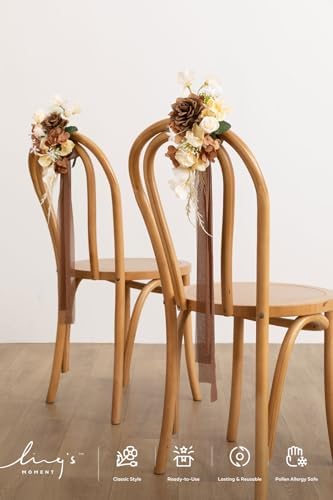 8pcs Wedding Artificial Aisle Pew Flowers, Brown Soft Peach in Brn- Earth Brown & Butter Yellow, alternate view 2