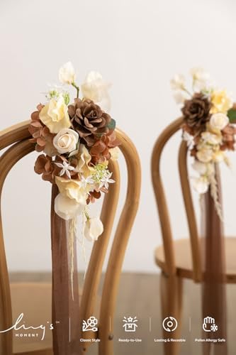 8pcs Wedding Artificial Aisle Pew Flowers, Brown Soft Peach in Brn- Earth Brown & Butter Yellow, alternate view 3
