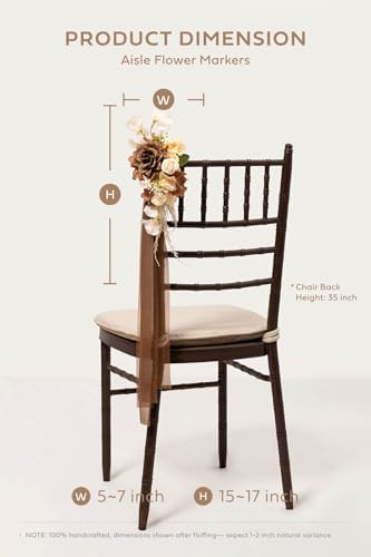 8pcs Wedding Artificial Aisle Pew Flowers, Brown Soft Peach in Brn- Earth Brown & Butter Yellow, alternate view 6