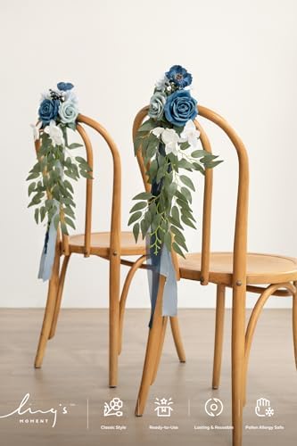 8pcs Wedding Artificial Aisle Pew Flowers, Dusty Blue & Navy in Blu- Dusty Blue & Navy, alternate view 2
