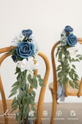 8pcs Wedding Artificial Aisle Pew Flowers, Dusty Blue & Navy in Blu- Dusty Blue & Navy, alternate view 3