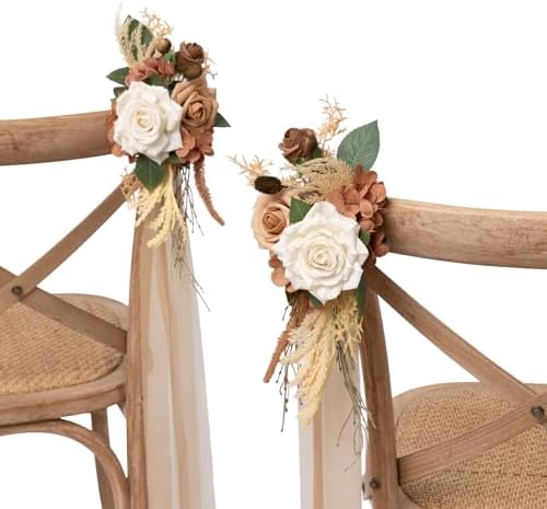 8pcs Wedding Artificial Aisle Pew Flowers, Earth Brown Beige in Brn- Earth Brown & Tawny Beige