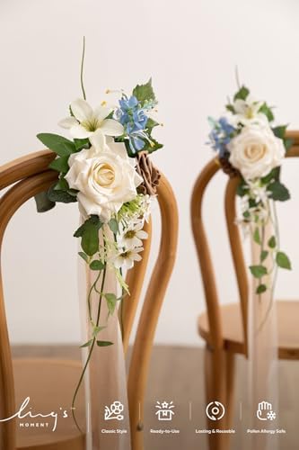 8pcs Wedding Artificial Aisle Pew Flowers, Tawny Beige Brown in Brn- Tawny Beige & Earth Brown & Blue, alternate view 3