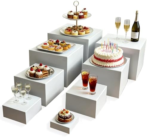 8PCS white Acrylic Buffet Display Risers 3in to 10in in 3in to 10in white