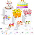 8Pcs White Acrylic Buffet Risers, Buffet Table Risers and Stands, Food Risers Display Shelf for Party Catering