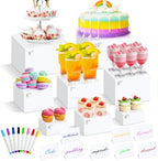 8Pcs White Acrylic Buffet Risers, Buffet Table Risers and Stands, Food Risers Display Shelf for Party Catering