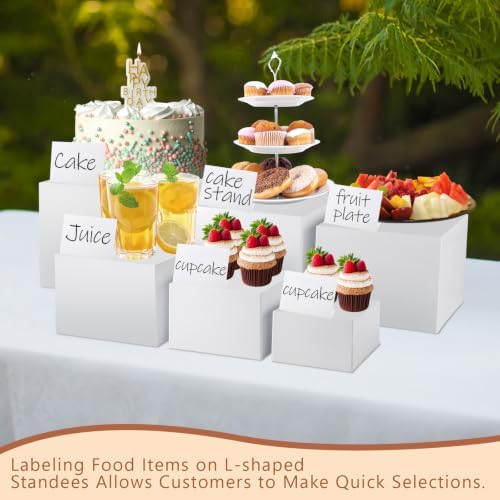 8PCS White Acrylic Buffet Risers with Small Signs and Marks, Food Display Risers for Buffet Table, Dessert Table, alternate