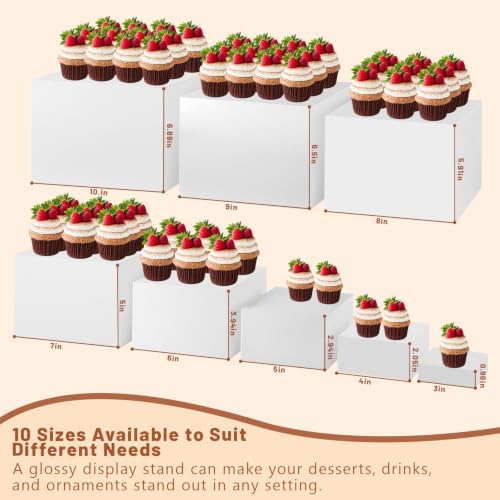 8PCS White Acrylic Buffet Risers with Small Signs and Marks, Food Display Risers for Buffet Table, Dessert Table, alternate