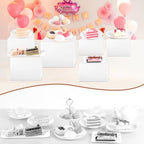 8PCS White Acrylic Buffet Risers with Small Signs and Marks, Food Display Risers for Buffet Table, Dessert Table, alternate