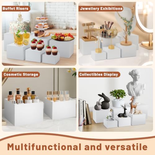 8PCS White Acrylic Buffet Risers with Small Signs and Marks, Food Display Risers for Buffet Table, Dessert Table, alternate