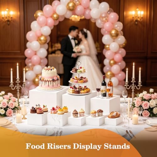 8Pcs White Buffet Risers with Mini Table Sign, Marker and Serving Tongs, Acrylic Food Risers for Buffet Table, alternate view
