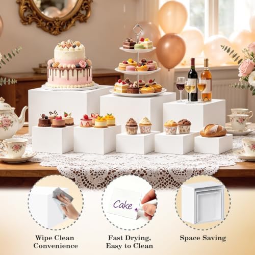 8Pcs White Buffet Risers with Mini Table Sign, Marker and Serving Tongs, Acrylic Food Risers for Buffet Table, alternate view