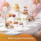 8Pcs White Buffet Risers with Mini Table Sign, Marker and Serving Tongs, Acrylic Food Risers for Buffet Table, alternate view