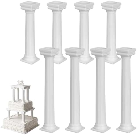 8pcs White Roman Column Pillars, Tiered Cake Support Stands in White