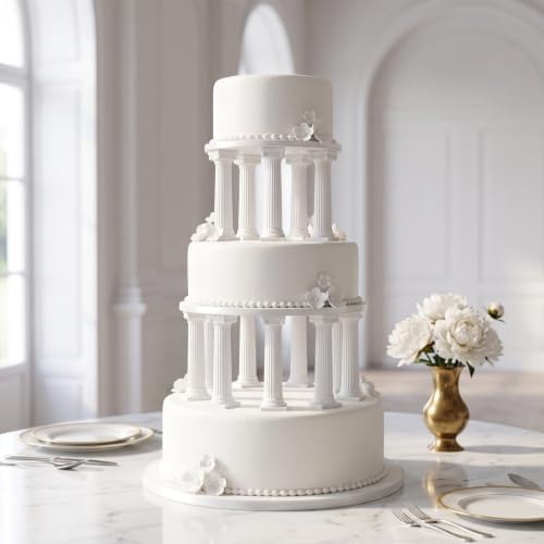 8pcs White Roman Column Pillars, Tiered Cake Support Stands in White, alternate view 2
