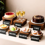 8PCS Wooden Buffet Risers and Stands with Reusable Table Signs, stackable Cube Rustic Wood Food Risers for, alternate view 6
