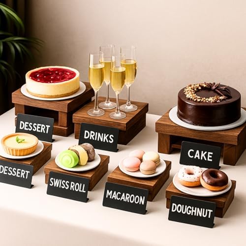 8PCS Wooden Buffet Risers and Stands with Reusable Table Signs, stackable Cube Rustic Wood Food Risers for, alternate view 6