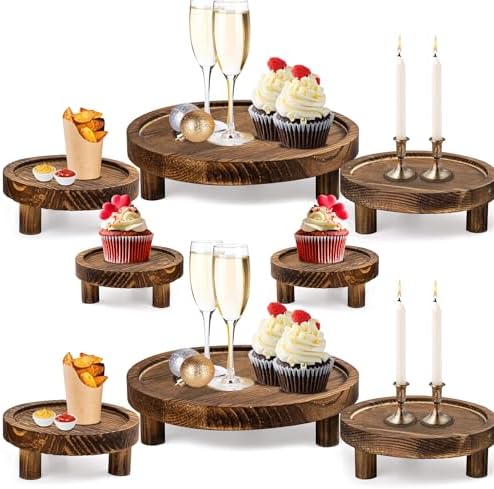 8PCS Wooden Risers for Display Wood Cake Stand for Party Round Food Risers for Buffet Wooden Holder Rustic Riser