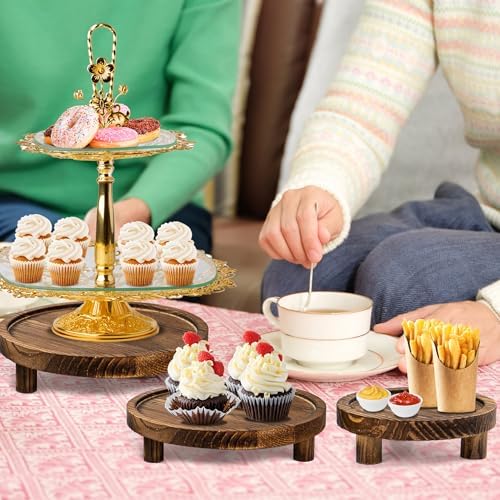 8PCS Wooden Risers for Display Wood Cake Stand for Party Round Food Risers for Buffet Wooden Holder Rustic Riser, alternate