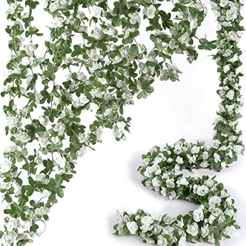 8Pcs x 8.2FT Artificial Flower Garland Floral Rose Vine Decor, White Flower