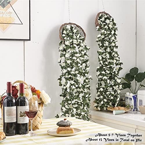 8Pcs x 8.2FT Artificial Flower Garland Floral Rose Vine Decor, White Flower, alternate view 4