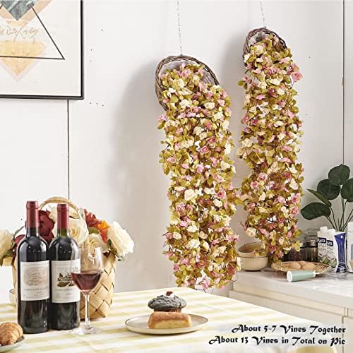8Pcs x 8.2FT Artificial Flower Garland Rose Vine, Champagne Pink Flower, alternate view 3