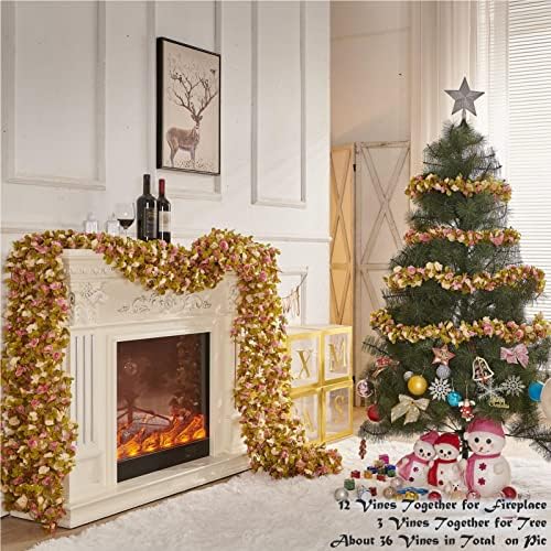 8Pcs x 8.2FT Artificial Flower Garland Rose Vine, Champagne Pink Flower, alternate view 4