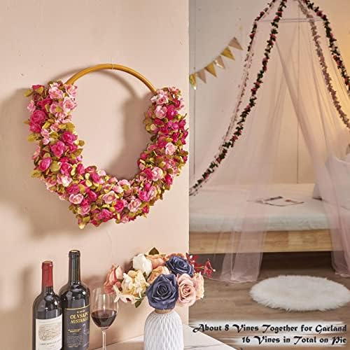 8Pcs x 8.2FT Artificial Flower Garland Rose Vine Decor, Fall Purple Flower, alternate view 5