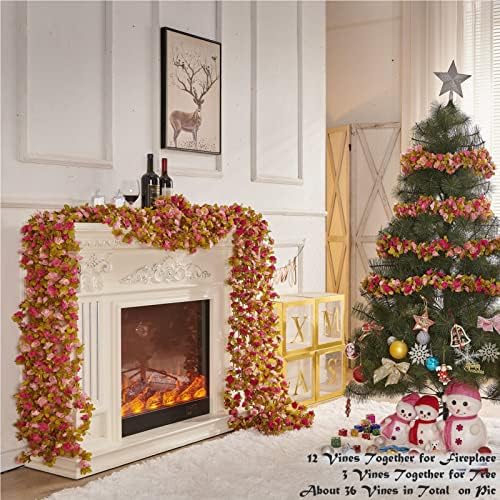 8Pcs x 8.2FT Artificial Flower Garland Rose Vine Decor, Fall Purple Flower, alternate view 6