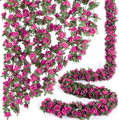 8Pcs x 8.2FT Artificial Flower Garland Rose Vine Decor, Magenta Flower