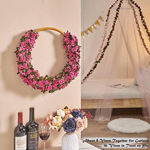 8Pcs x 8.2FT Artificial Flower Garland Rose Vine Decor, Magenta Flower, alternate view 4