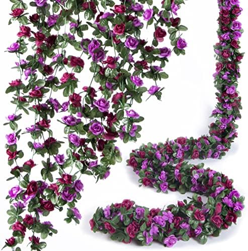 8Pcs x 8.2FT Artificial Flower Garland Rose Vine Decor, Purple Flower