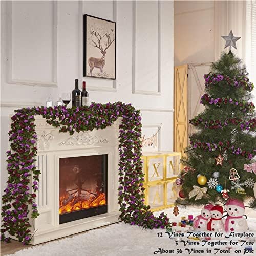 8Pcs x 8.2FT Artificial Flower Garland Rose Vine Decor, Purple Flower, alternate view 3