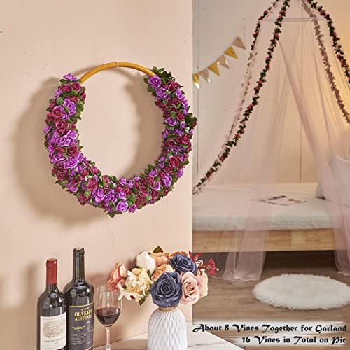 8Pcs x 8.2FT Artificial Flower Garland Rose Vine Decor, Purple Flower, alternate view 4