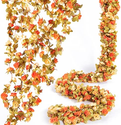 8Pcs x 8.2FT Artificial Flower Garland Rose Vine, Fall Champagne Flower