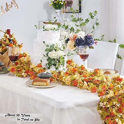 8Pcs x 8.2FT Artificial Flower Garland Rose Vine, Fall Champagne Flower, alternate view 2