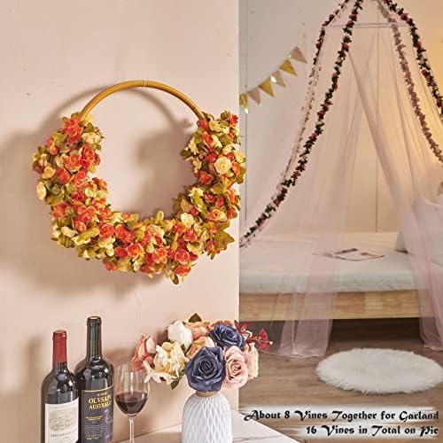 8Pcs x 8.2FT Artificial Flower Garland Rose Vine, Fall Champagne Flower, alternate view 4