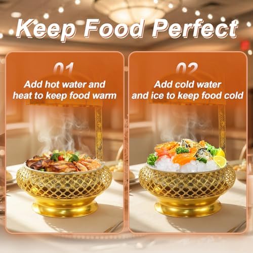 8QT Gold Party Wedding Table Setting Food Warmer Golden Fancy Elegant Cheffing Dishes with Hanging Lid Gold, alternate view 3
