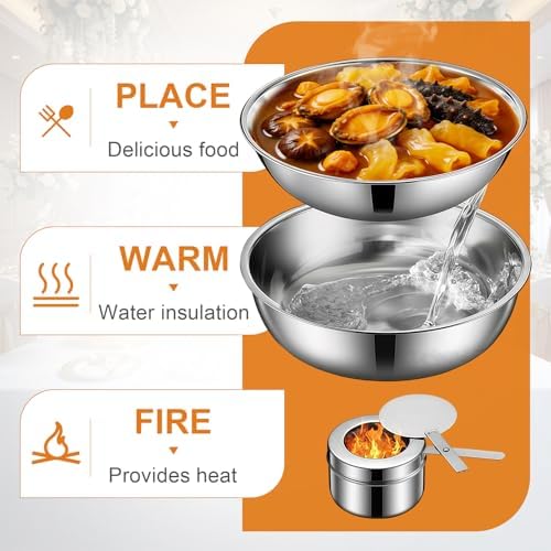 8QT Gold Party Wedding Table Setting Food Warmer Golden Fancy Elegant Cheffing Dishes with Hanging Lid Gold, alternate view 4