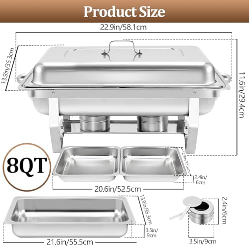 8QT Rectangular Chafing Dish Buffet Set Stainless Steel Catering Chafers Food Warmer with 2 Pans, Fuel Holder, alternate view