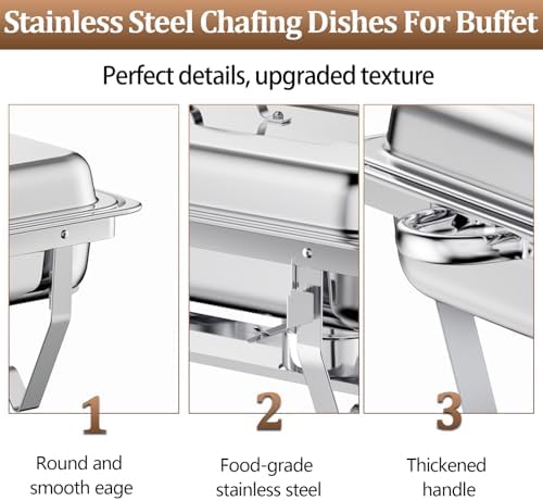 8QT Rectangular Chafing Dish Buffet Set Stainless Steel Catering Chafers Food Warmer with 2 Pans, Fuel Holder, alternate view