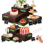 8Sizes Wooden Nested Buffet Risers with Mini Signs for Party Decor in 8 Sizes in wood color